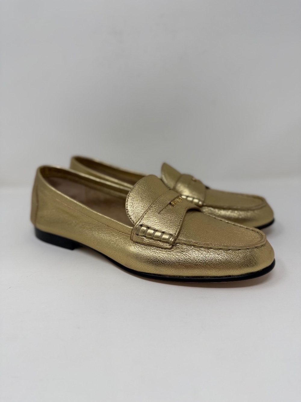 New Veronica Beard Penny Metallic Leather Loafer Gold Sz 9 - Picture 3 of 15